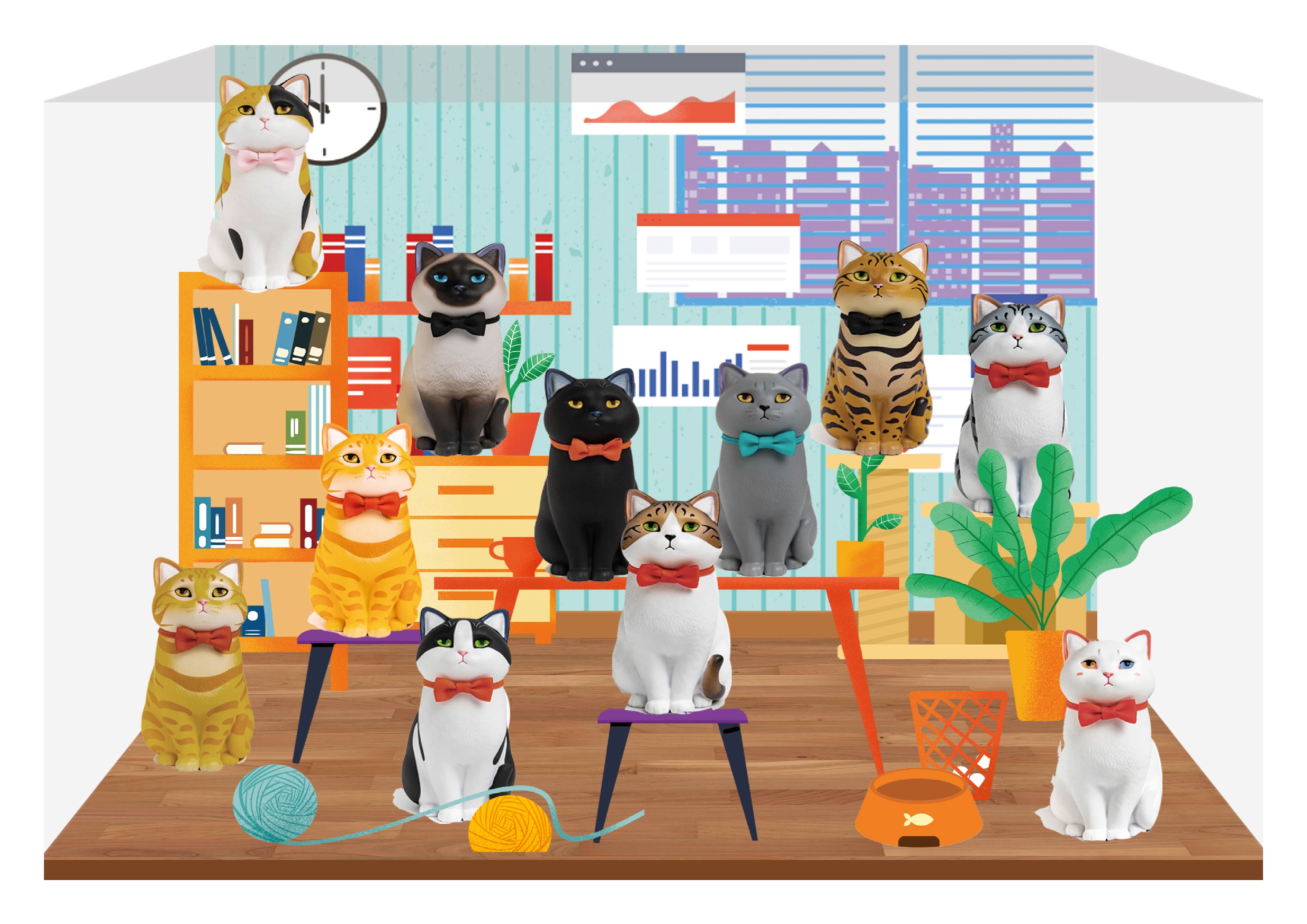 CJ0115 端坐猫系列盲盒-微场景